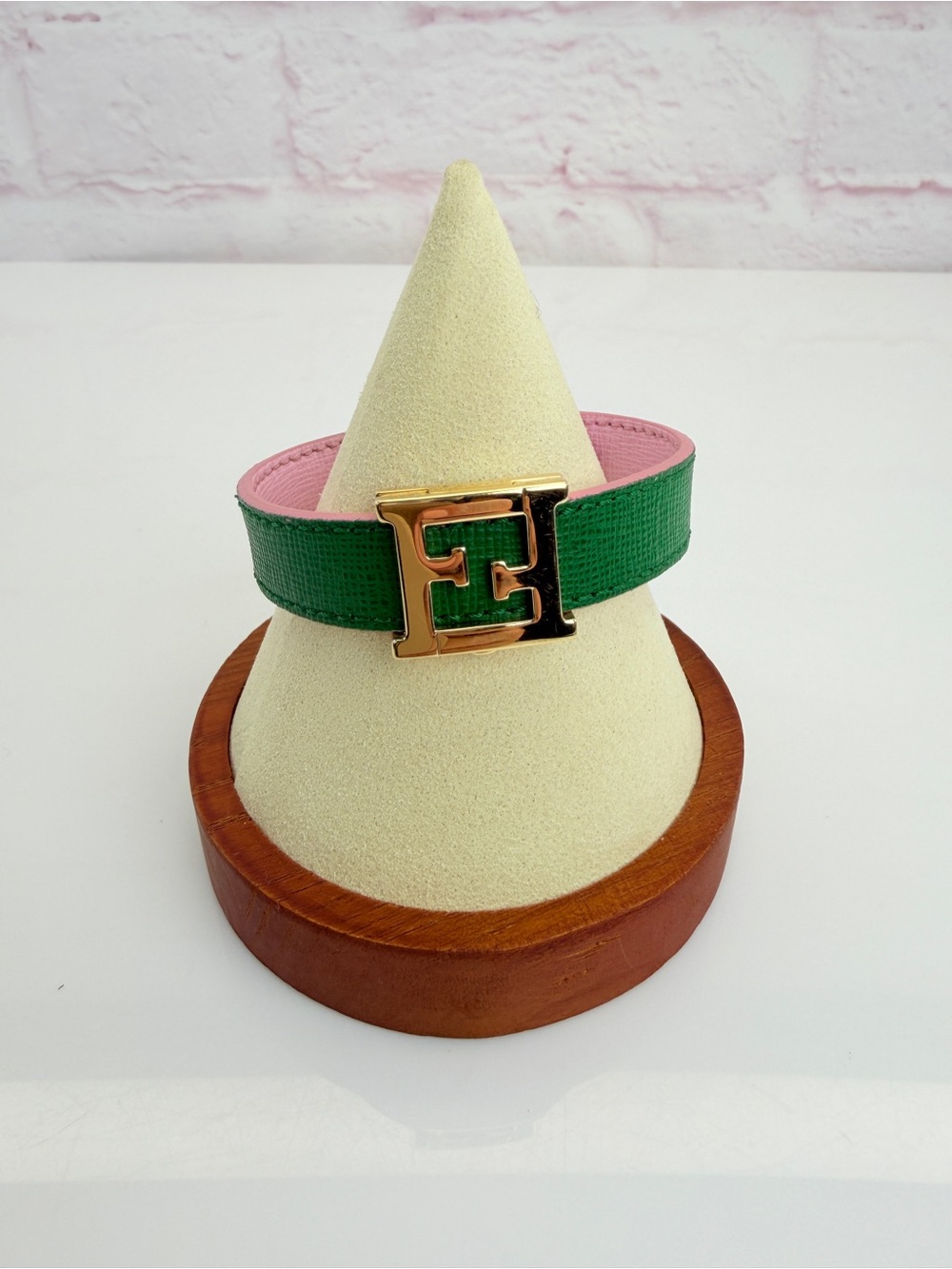 Fendi FF Crayon Reversible Leather Bracelet Green Pink